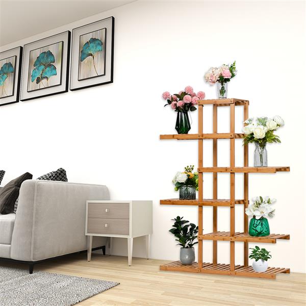 100% Bamboo Plant Frame Multi-Storey, Balcony Bamboo Frame Flower Frame Indoor Office Balcony Living Room Outdoor Garden Decoration 6 Floors 12 Seats---Natural