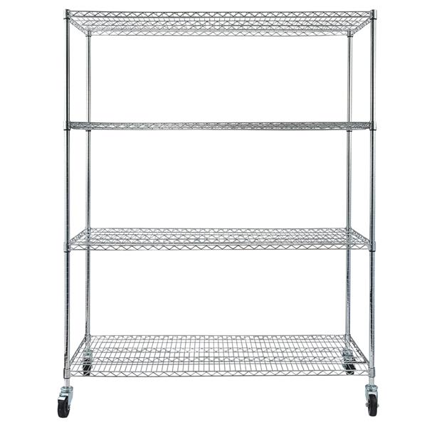 4-Tier NSF Heavy Duty Adjustable Storage Metal Rack with Wheels & Shelf Liners Ideal for Garage, Kitchen, and More - Chrome