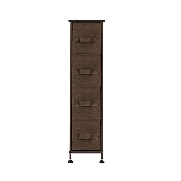 Narrow Dresser, Vertical Storage Unit With 4 Fabric Drawers, Metal Frame, Slim Storage Tower, 7.9" Width, For Living Room, Kitchen, Small Space, Gap, Brown