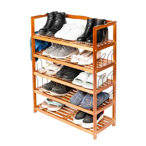 5-Tier Simple Wooden Shoe Rack with 6 Pair Shoe Form Wood Color