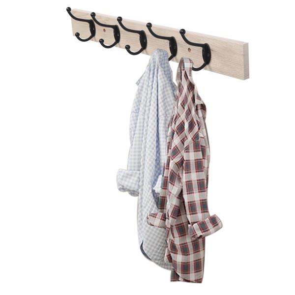 Wall-Mounted Farmhouse Coat Rack, 5 Standard Hooks,Natural