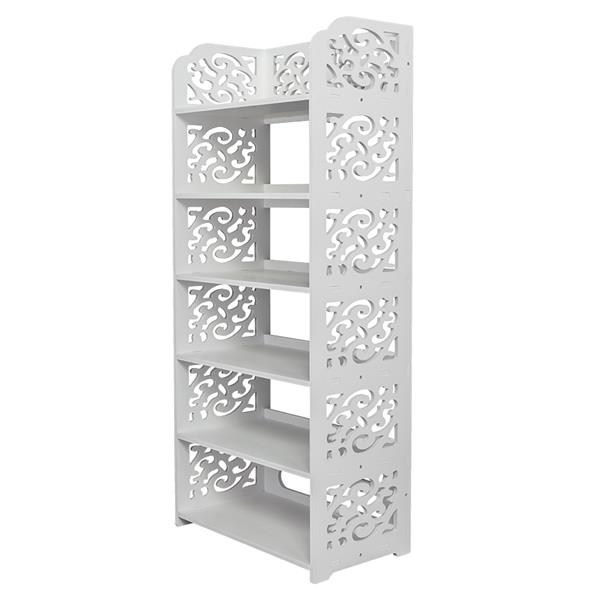 Wood-plastic Board Six Tiers Carved Shoe Rack White A