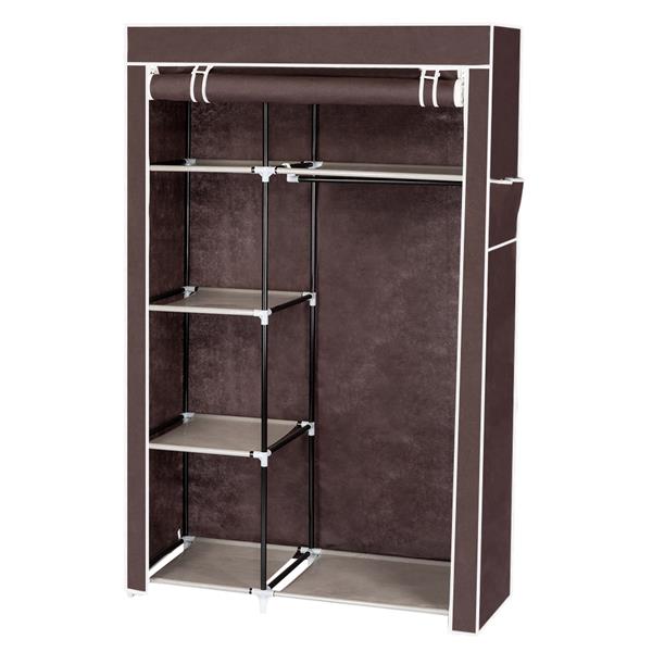 64" Portable Closet Storage Organizer Wardrobe Clothes Rack with Shelves Dark Brown