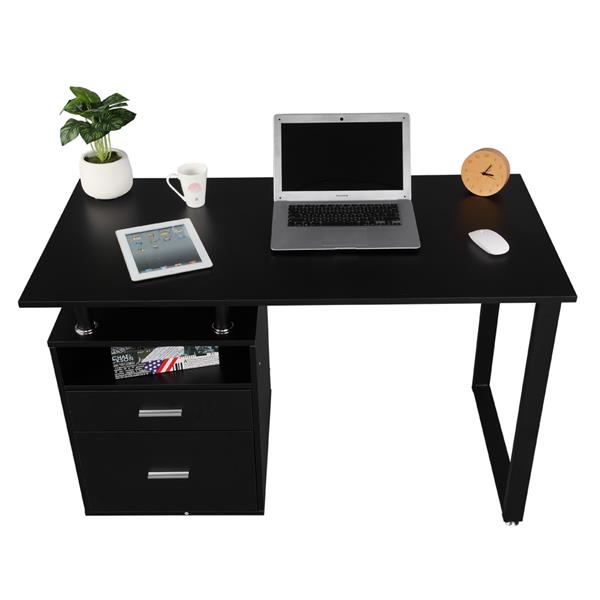 Pipe Rack Two Drawers Computer Desk Black