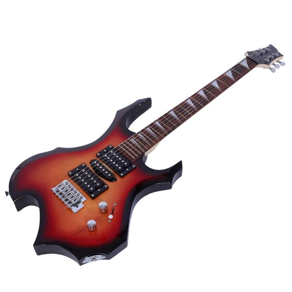 Novice Flame Shaped Electric Guitar HSH Pickup   Bag   Strap   Paddle   Rocker   Cable   Wrench Tool Sunset Color