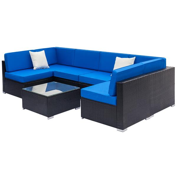 Fully Equipped Weaving Rattan Sofa Set with 2pcs Corner Sofas & 4pcs Single Sofas & 1 pcs Coffee Table Black-Single Sofa