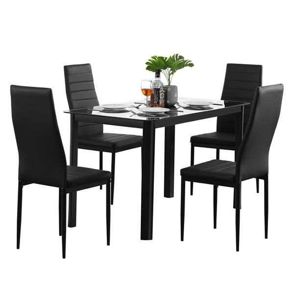 Rectangle Tempered Glass Dining Table with Nine Block Box Pattern Black