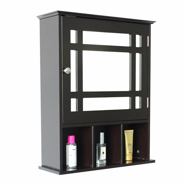 Single Door Three Compartment Storage Bathroom Cabinet - Grey-brown