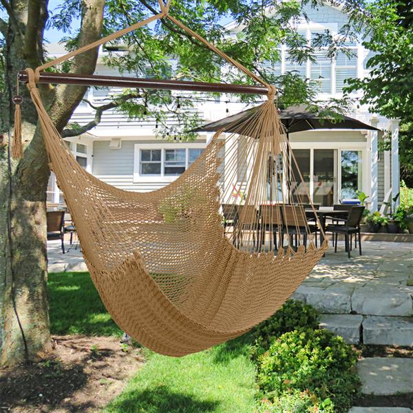 Caribbean Large Hammock Chair Swing Seat Hanging Chair with Tassels Coffee