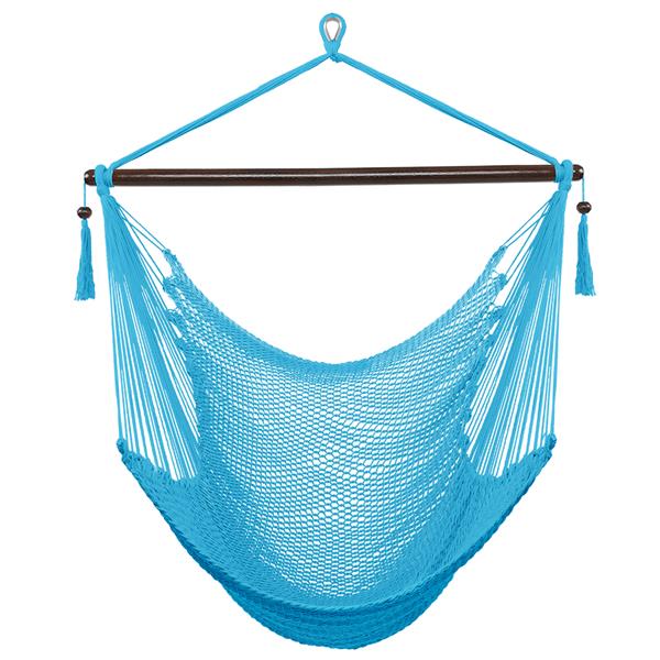 Caribbean Large Hammock Chair Swing Seat Hanging Chair with Tassels Light Blue