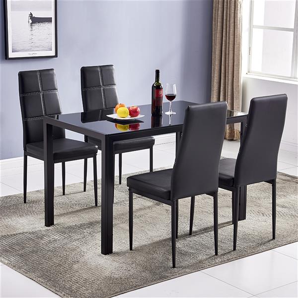 Simple Assembled Tempered Glass & Iron Dinner Table Black