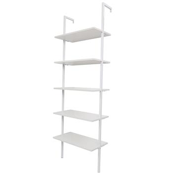 5-Shelf Wood Ladder Bookcase with Metal Frame, Industrial 5-Tier Modern Ladder Shelf Wood Shelves,White