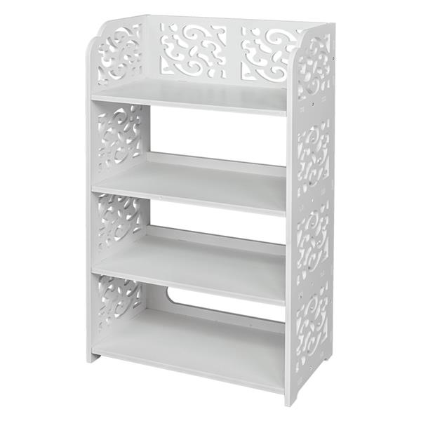 Wood-plastic Board Four Tiers Carved Shoe Rack White A