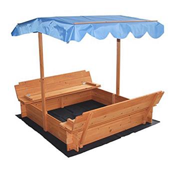 Covered Convertible Outdoor Sand Pit Fir Sandbox with Canopy & 2 Bench Seats for Kids