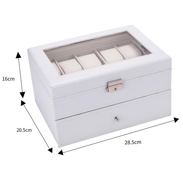 20 Watch Box Lockable Organizer Display Case with Glass Top White