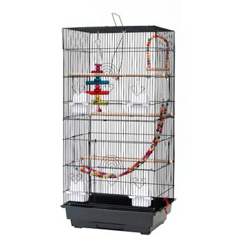 36\\" Bird Parrot Cage Canary Parakeet Cockatiel LoveBird Finch Bird Cage with Wood Perches & Food Cups 3 Bird Toys Black