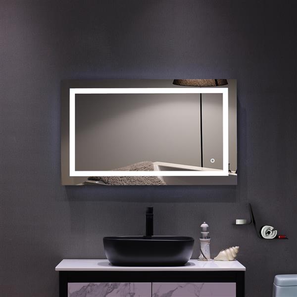 40"x 24" Square Built-in Light Strip Touch LED Bathroom Mirror Silver