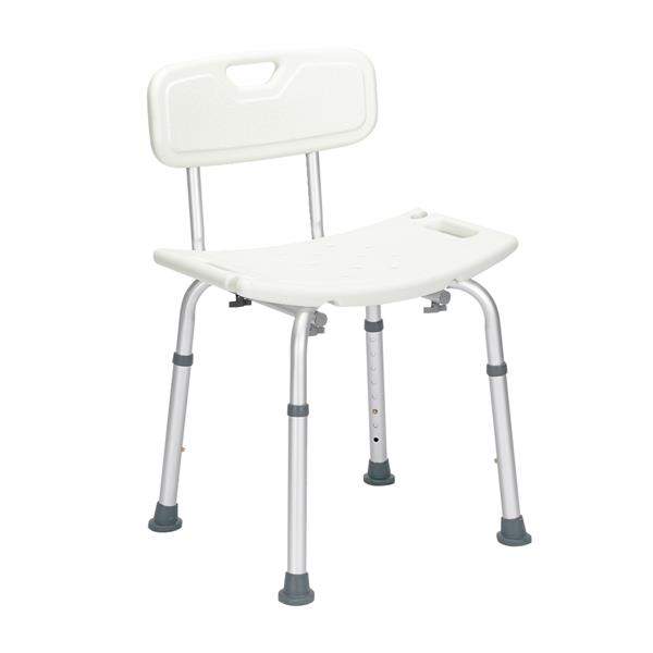 Aluminum Alloy Lifting Bath Chair 8 Files With Backrest PE Seat Stool Rubber Floor Mat White