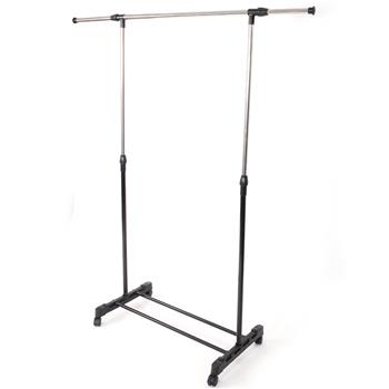 Single-bar Vertical & Horizontal Stretching Stand Clothes Rack with Shoe Shelf YJ-02 Black & Silver