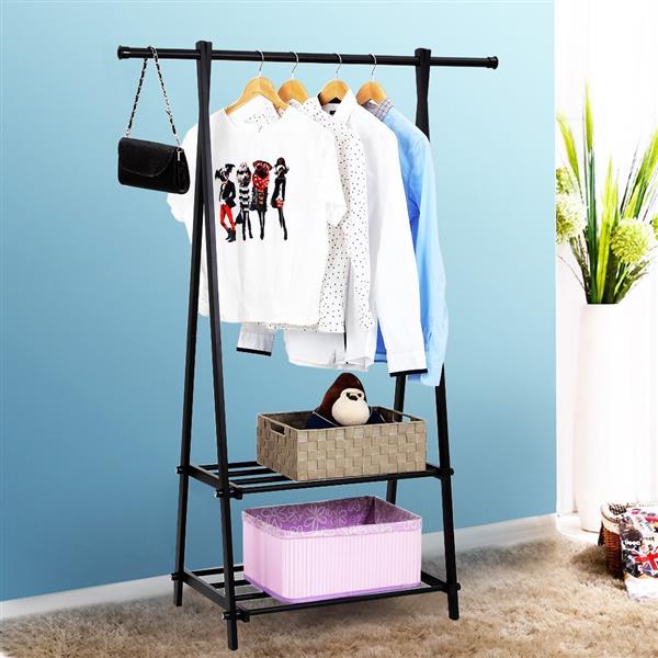 Two-tier Garment Rack Metal Clothes Coat Shoe Storage Shelf Black 