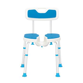 Aluminum Alloy Lifting Hollow Bath Chair 6-Speed / PE Stool / Rubber Foot Cushion / With Backrest Blue And White