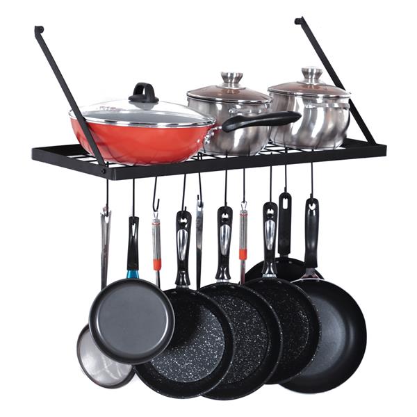 Wall Mount Pot Rack Kitchen Cookware Hanging Organizer with 15 Hooks