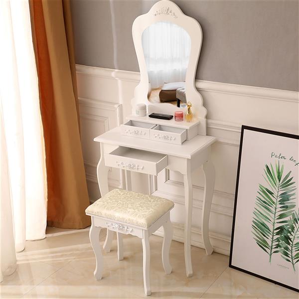 Irregular Single Mirror 3 Drawer Dressing Table White