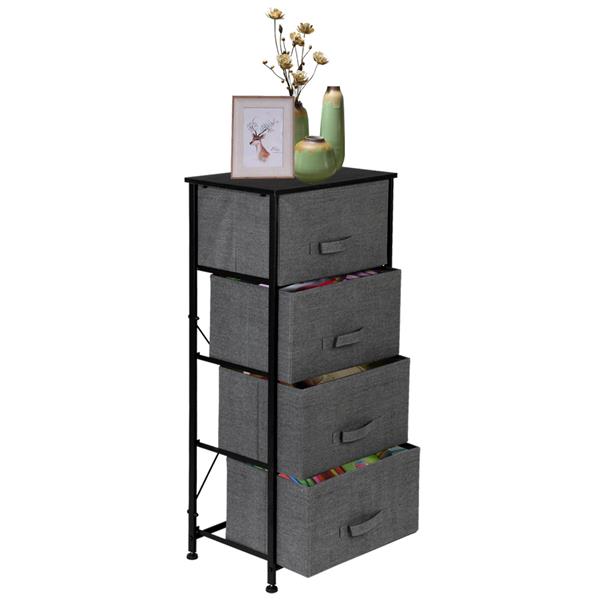 4-Tier Dresser Tower, Fabric Drawer Organizer With 4 Easy Pull Drawers With Metal Frame,Wooden Tabletop For Living Room, Closet, Grey