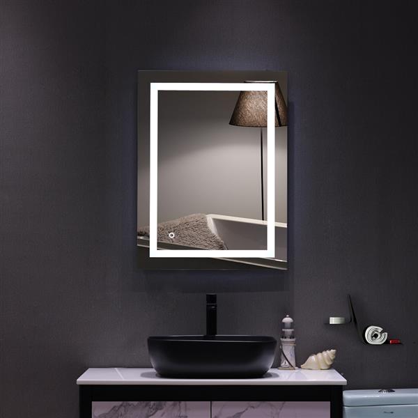 32"x 24" Square Built-in Light Strip Touch LED Bathroom Mirror Silver