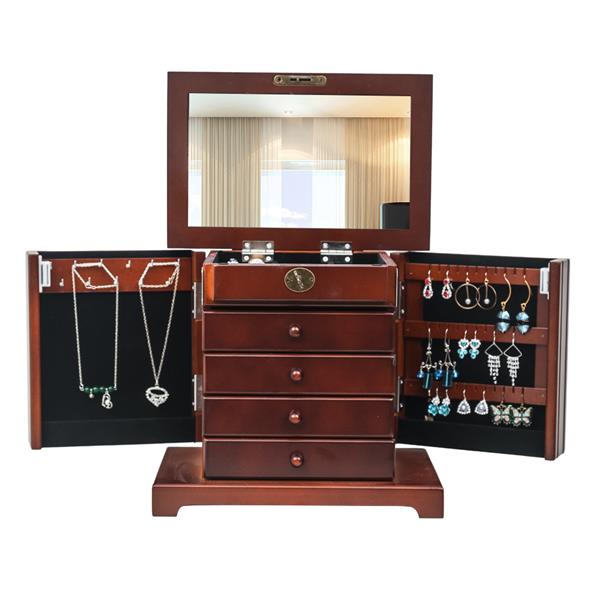 Large Jewelry Organizer Wooden Storage Box 5 Layers Case with 4 Drawers,  Brown