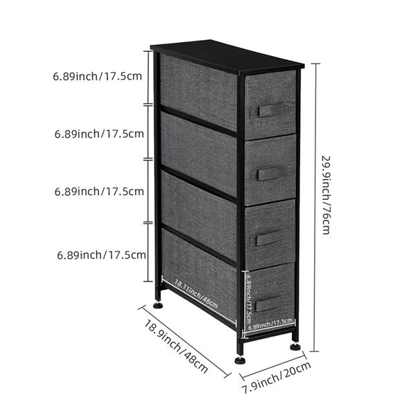 Narrow Dresser, Vertical Storage Unit With 4 Fabric Drawers, Metal Frame, Slim Storage Tower, 7.9” Width, For Living Room, Kitchen, Small Space, Gap, Grey