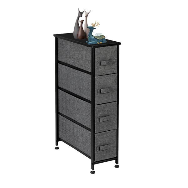 Narrow Dresser, Vertical Storage Unit With 4 Fabric Drawers, Metal Frame, Slim Storage Tower, 7.9” Width, For Living Room, Kitchen, Small Space, Gap, Grey