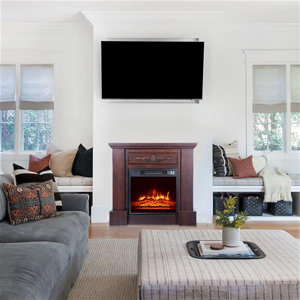 SF103-18g   HA203-32 32 "Wood Brown Fireplace Cabinet 1400W Single Color / Fake Firewood / Heating Wire / With Small Remote Control Movement Black