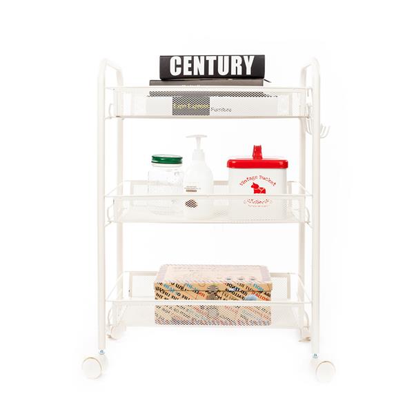 Exquisite Honeycomb Net Three Tiers Storage Cart with Hook Ivory White