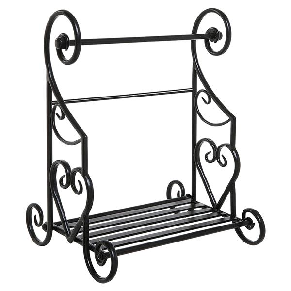 Freestanding Heart Scrollwork Black Metal Kitchen Countertop Paper Towel Holder Stand with Spice/Condiment Shelf Rack