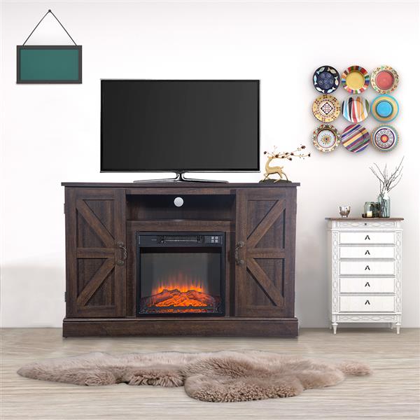 SF103-18G HA115-47 47 Inch Log Brown Fireplace TV Cabinet 1400W Single Color/Fake Firewood/Heating Wire/With Small Remote Control, Movement Black