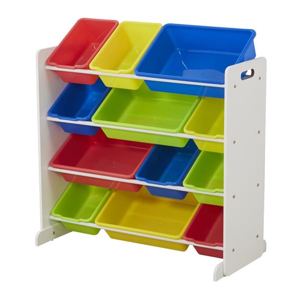 Kids' Toy Storage Organizer with 12 Plastic Bins, White / Primary