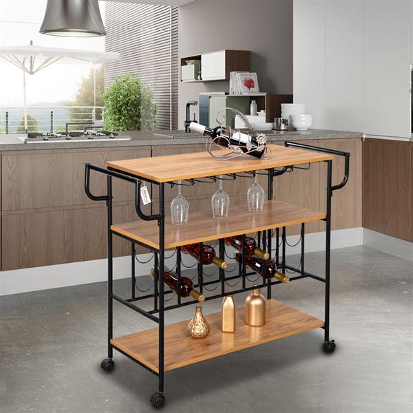 Industrial Wine Rack Cart Kitchen Rolling Storage Bar Wood Table Serving Trolley