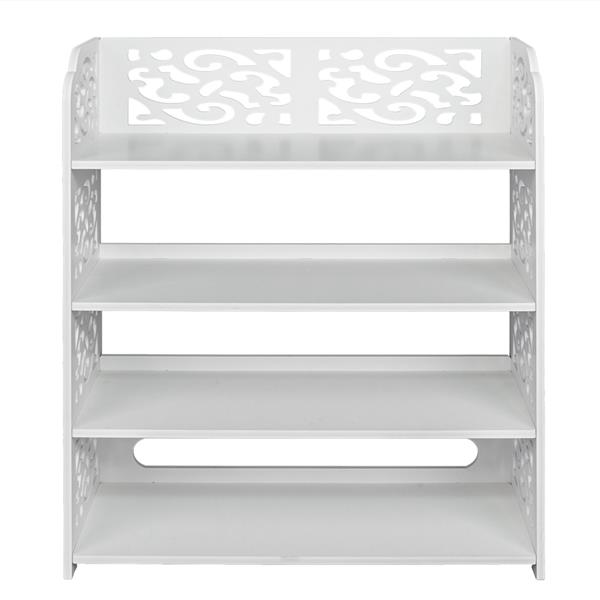 Wood-plastic Board Four Tiers Carved Shoe Rack White B