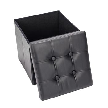 [FCH] PU Leather Footstool with Leather Footstool Black 38*38*38cm