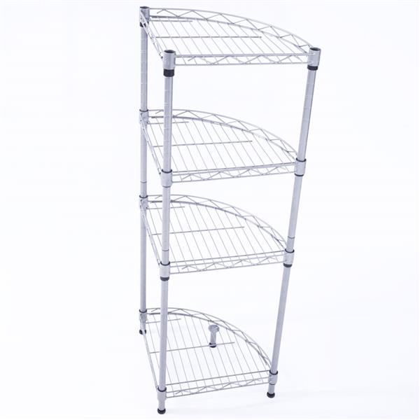 XM-243S Fan-shaped Carbon Steel Metal Assembly 4-Tier Storage Rack Silver Gray