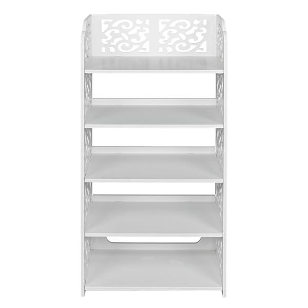 Wood-plastic Board Five Tiers Carved Shoe Rack White A