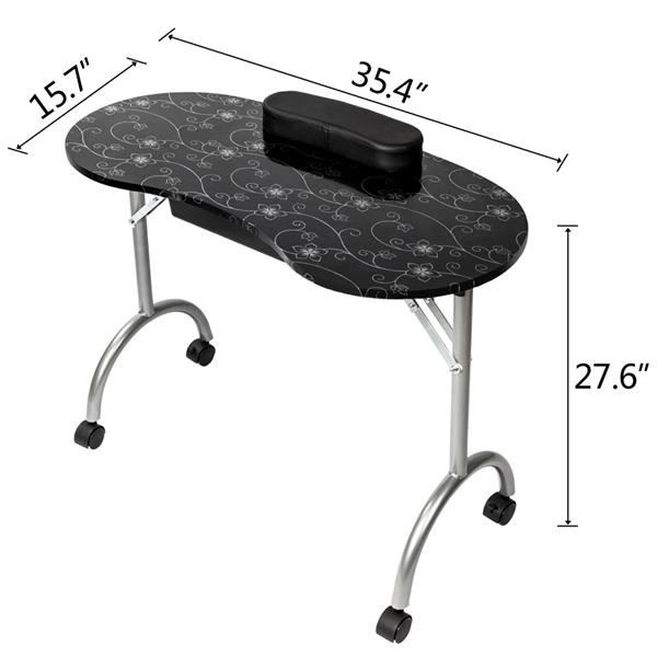 Portable MDF Manicure Table with Arm Rest & Drawer Salon Spa Nail Equipment Black