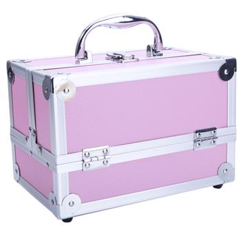 SM-2176 Aluminum Makeup Train Case Jewelry Box Cosmetic Organizer with Mirror 9\\"x6\\"x6\\" Pink