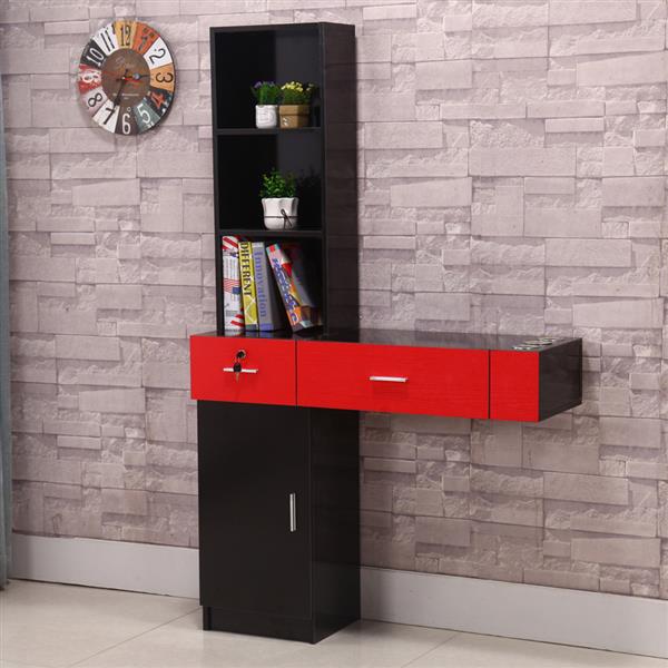 Wall Mount Beauty Salon Spa Mirrors Station Hair Styling Station Desk Black & Red