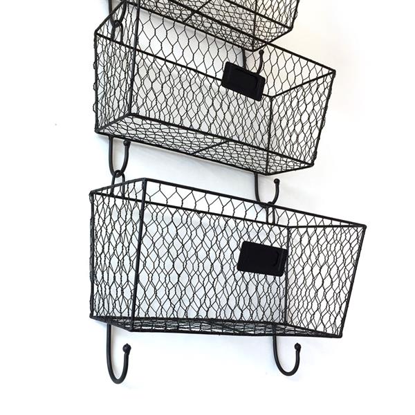 3pcs Wire Letter Mail Mount Metal Rack Basket Vintage Triple Organizer Black