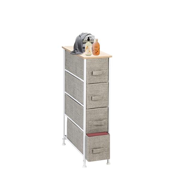 Narrow Dresser, Vertical Storage Unit With 4 Fabric Drawers, Metal Frame, Slim Storage Tower, 7.9" Width, For Living Room, Kitchen, Small Space, Gap, Linen / Natural