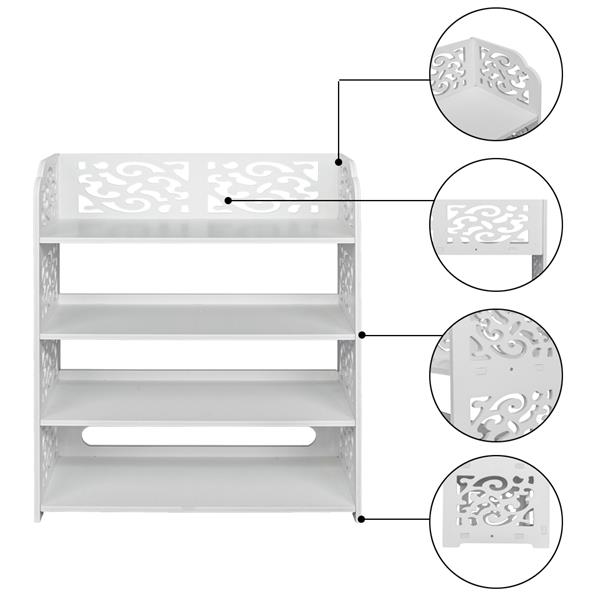 Wood-plastic Board Four Tiers Carved Shoe Rack White B