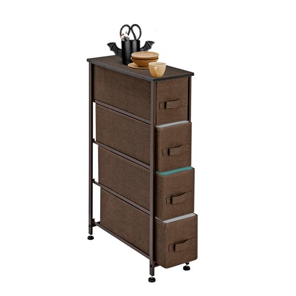 Narrow Dresser, Vertical Storage Unit With 4 Fabric Drawers, Metal Frame, Slim Storage Tower, 7.9" Width, For Living Room, Kitchen, Small Space, Gap, Brown