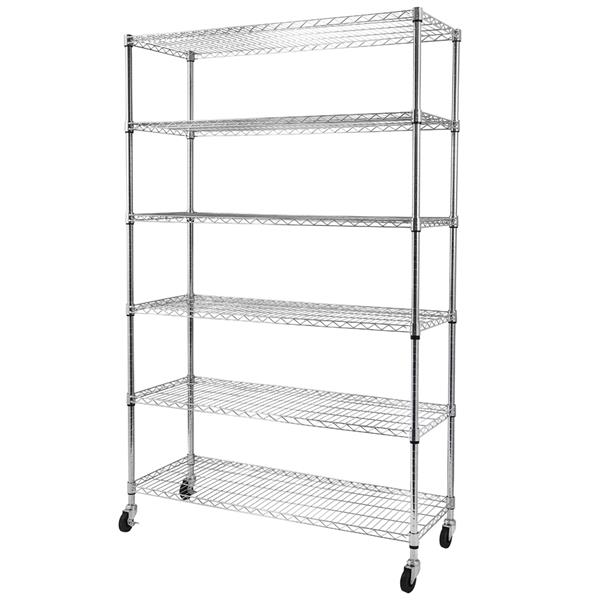 6-Tier NSF Heavy Duty Adjustable Storage Metal Rack with Wheels/Leveling Feet & Shelf Liners Ideal for Garage, Kitchen, and More - Chrome